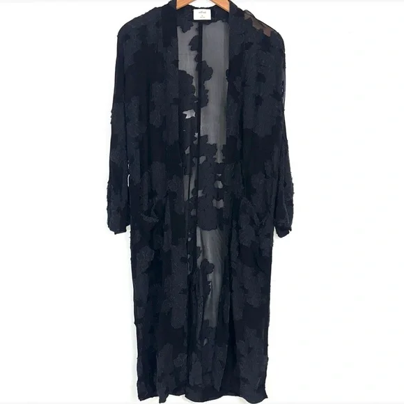 Aritzia Wilfred Black Durante Robe Sheer Floral duster - Picture 1 of 14
